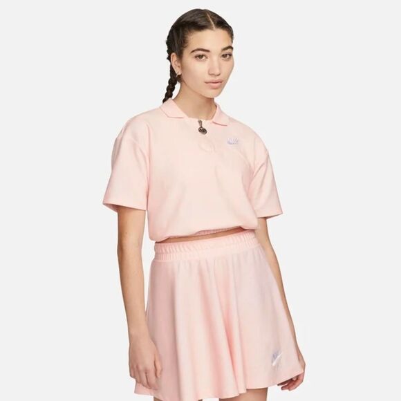Nike Air Women's Pique Polo Cropped Top in Pink Size Small - Picture 2 of 9